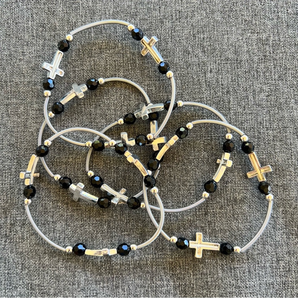 Black Crystal Bead Stretch Stackable Set Of 5 Bra… - image 1